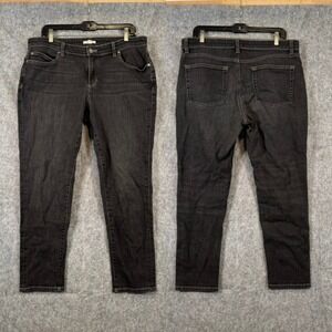 Eileen Fisher Faded Black Organic Stretch Mid Rise Skinny Jeans Size 12 Basic